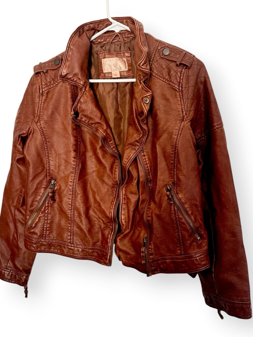 Xhileration Brown Faux Leather Moto Jacket